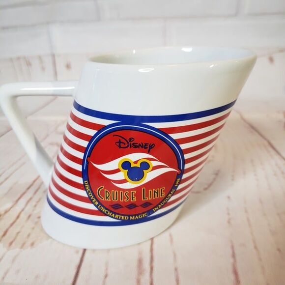 Vintage 90s Disney Mickey Mouse Cruise Line Red Stripe Leaning Mug Cup Souvenir - Picture 4 of 9